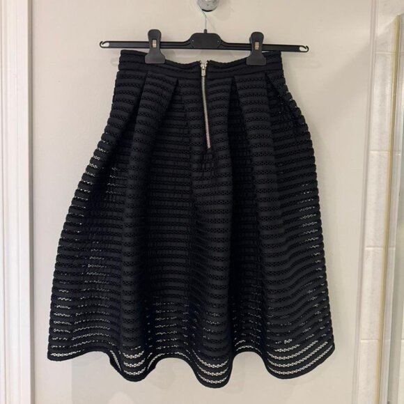 Maje Black Mesh Stripe 3D A-Line Midi Skirt (Model Jam/James) - Picture 4 of 8